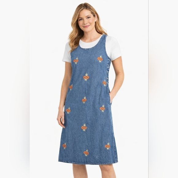 petite sophisticates Dresses & Skirts - Vintage Denim Petite Sophisticates Embroidered Floral Dress Jumper Overall Y2k